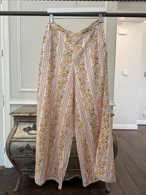 NWOT  MIDNIGHT SKY Women's Wide-Leg Floral Stripe Pants - Pink SIZE LARGE